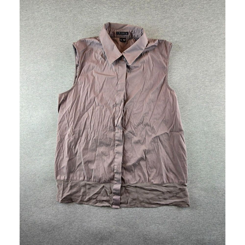 Theory Womens Marlee 100%‎ Silk Sleeveless Collared Button Blouse Top Sz.L  Plum